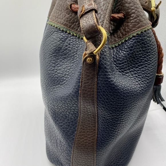 Dooney & Bourke navy w green & brown trim VTG TETON shoulder bag#597 - Picture 4 of 12